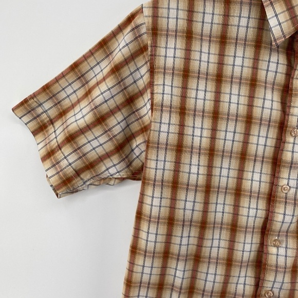 🎁5/$25 BoardSport Shirt Men's Small Button Up Short Sleeve Brown Blue Plaid - Picture 3 of 12